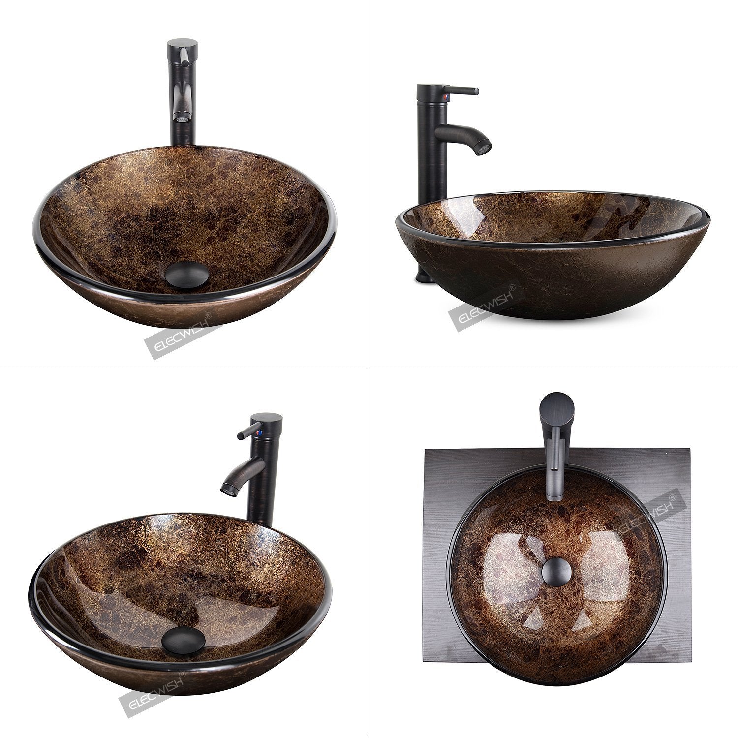 Bracilia Bathroom Vessel Sink With Faucet In Brown