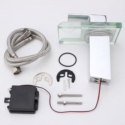 Juno 8" Widespread Single Handle Chrome Finish Color Changing LED Waterfall Bathroom Sink Faucet