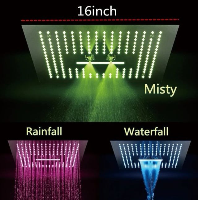 Juno Square 16" Stainless Steel Ceiling Remote Control LED Showerhead