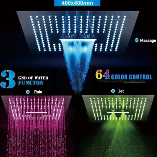 Juno Contemporary Square 16" Brushed Nickel Stainless Ceiling Remote Control LED Showerhead