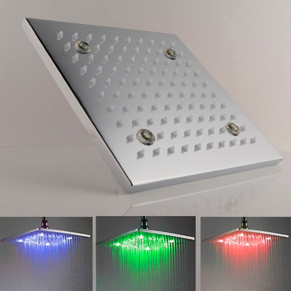 8, 10, 12, 16 Chrome Finish Solid Brass Square LED Shower Head