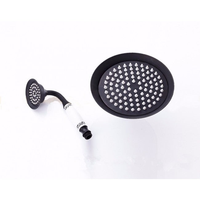 8" Brass Antique Black Faucet Shower Head Handshower Hose