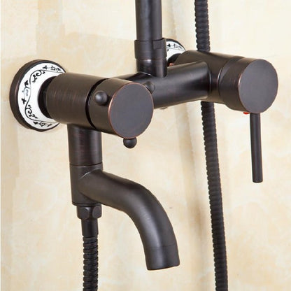 8" Brass Antique Black Faucet Shower Head Handshower Hose 2