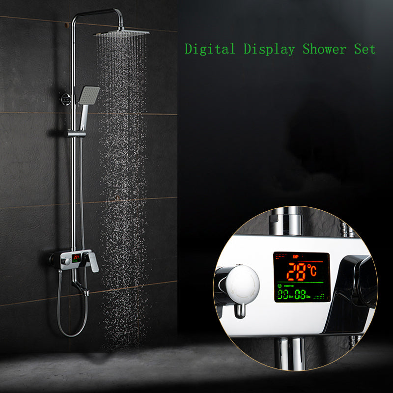 New Digital Display 8 inch Square Rain Shower Set with Handheld Shower Faucet
