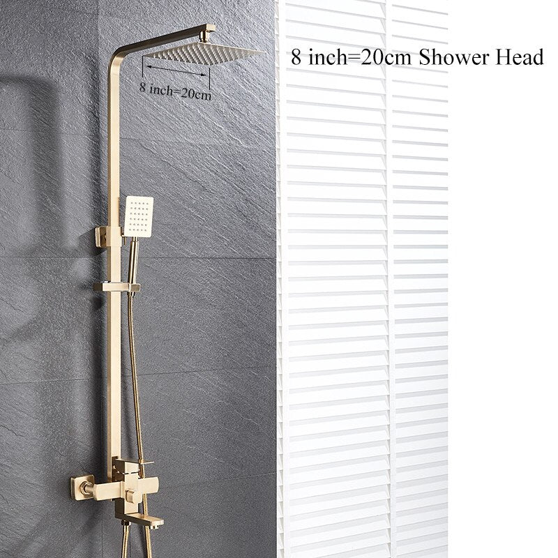 Juno New Rainfall Brushed Gold Square Bathroom Shower Column