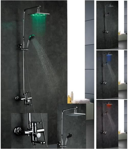 8" Square Shower Set with Round Handheld Shower Head and Shower Mixer Faucet