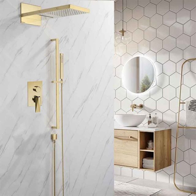 brushed gold wall mount shower head