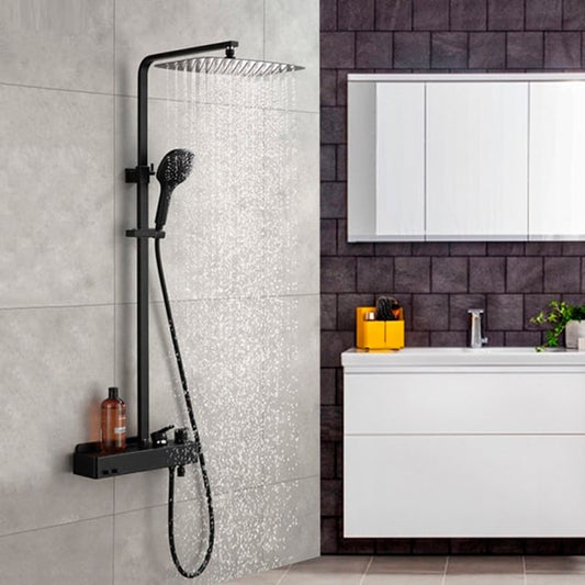 Modern Rainfall Matte Black Wall Mount Rectangle Shower Head Set
