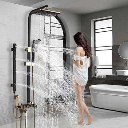 Luxury Black & Gold Shower Panel Set Modern Bidet Shower Shelf 
