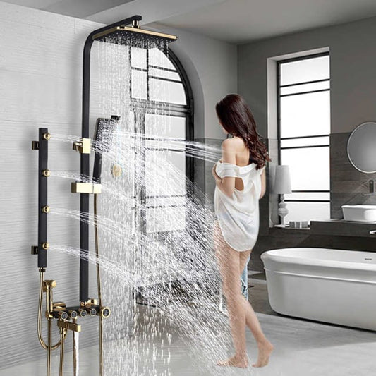 Luxury Black & Gold Shower Panel Set Modern Bidet Shower Shelf 