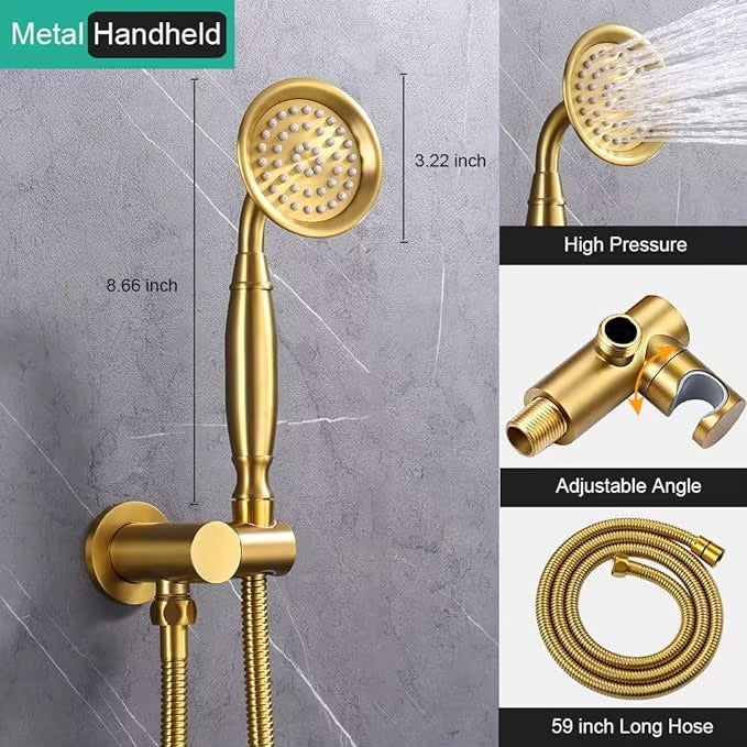 Antique Brass 9 Inch Thermostatic Rainfall Shower System Handheld Spray Faucet Sets Brushed Finish