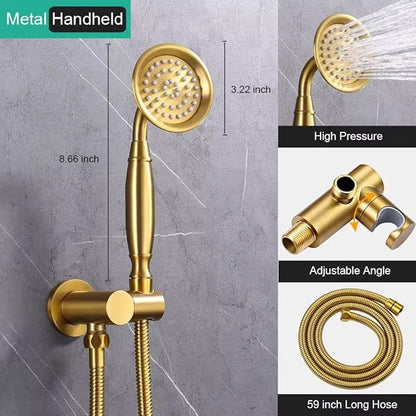 Antique Brass 9 Inch Thermostatic Rainfall Shower System Handheld Spray Faucet Sets Brushed Finish