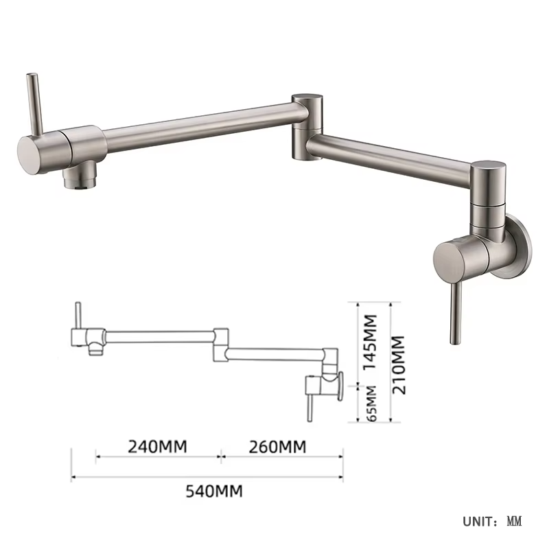 Brass Foldable Wall Mount Kitchen Faucet Single Hole Pot Filler Tap