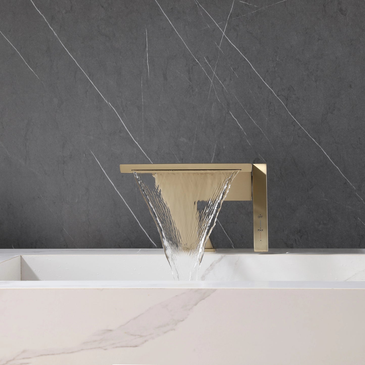 Juno Single-Hole Brushed Gold Finish Bathroom Basin Faucets Creative Waterfall Design for Hot Cold Water