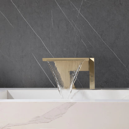 Juno Single-Hole Brushed Gold Finish Bathroom Basin Faucets Creative Waterfall Design for Hot Cold Water