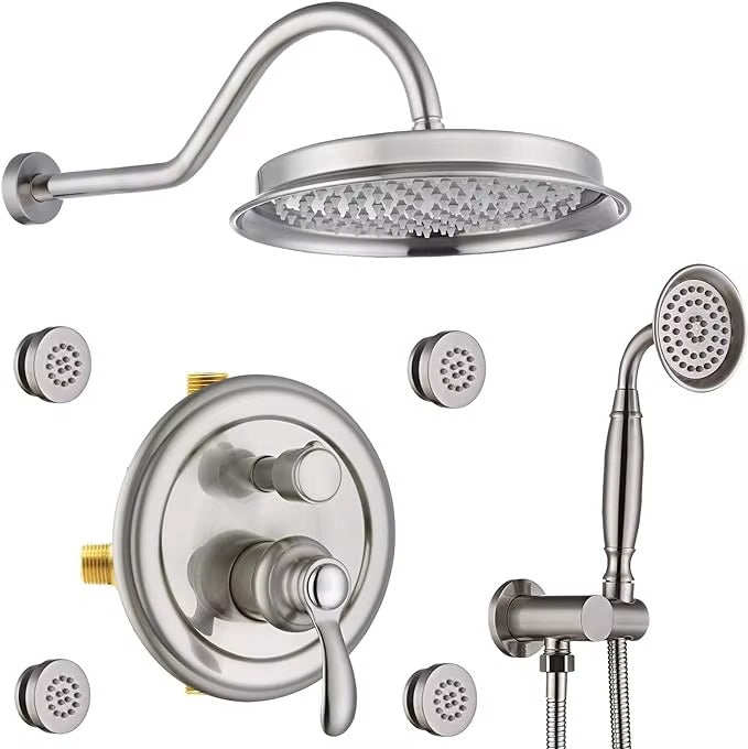 Antique Brass 9 Inch Thermostatic Rainfall Shower System Handheld Spray Faucet Sets Brushed Finish