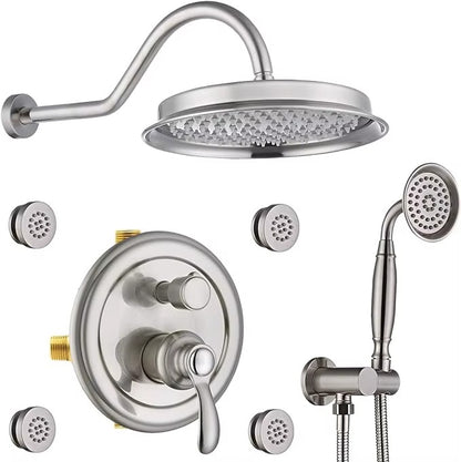 Antique Brass 9 Inch Thermostatic Rainfall Shower System Handheld Spray Faucet Sets Brushed Finish