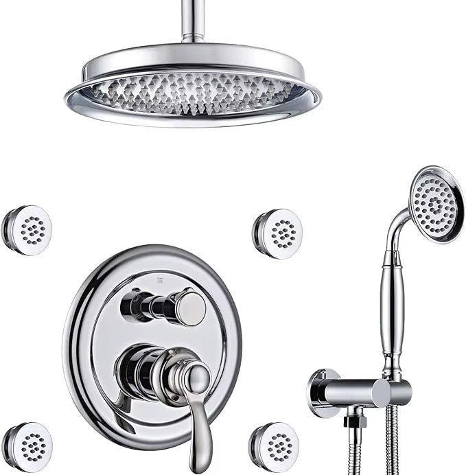 Antique Brass 9 Inch Thermostatic Rainfall Shower System Handheld Spray Faucet Sets Brushed Finish