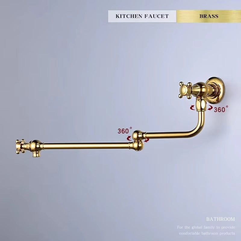 Juno Foldable Wall Mounted Kitchen Sink Faucet with Hot and Cold Mixer Copper European Style Rotation