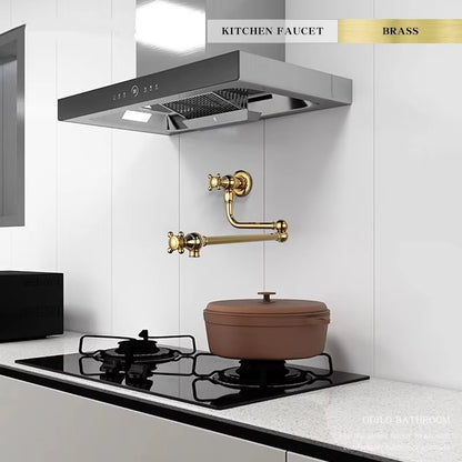 Juno Foldable Wall Mounted Kitchen Sink Faucet with Hot and Cold Mixer Copper European Style Rotation