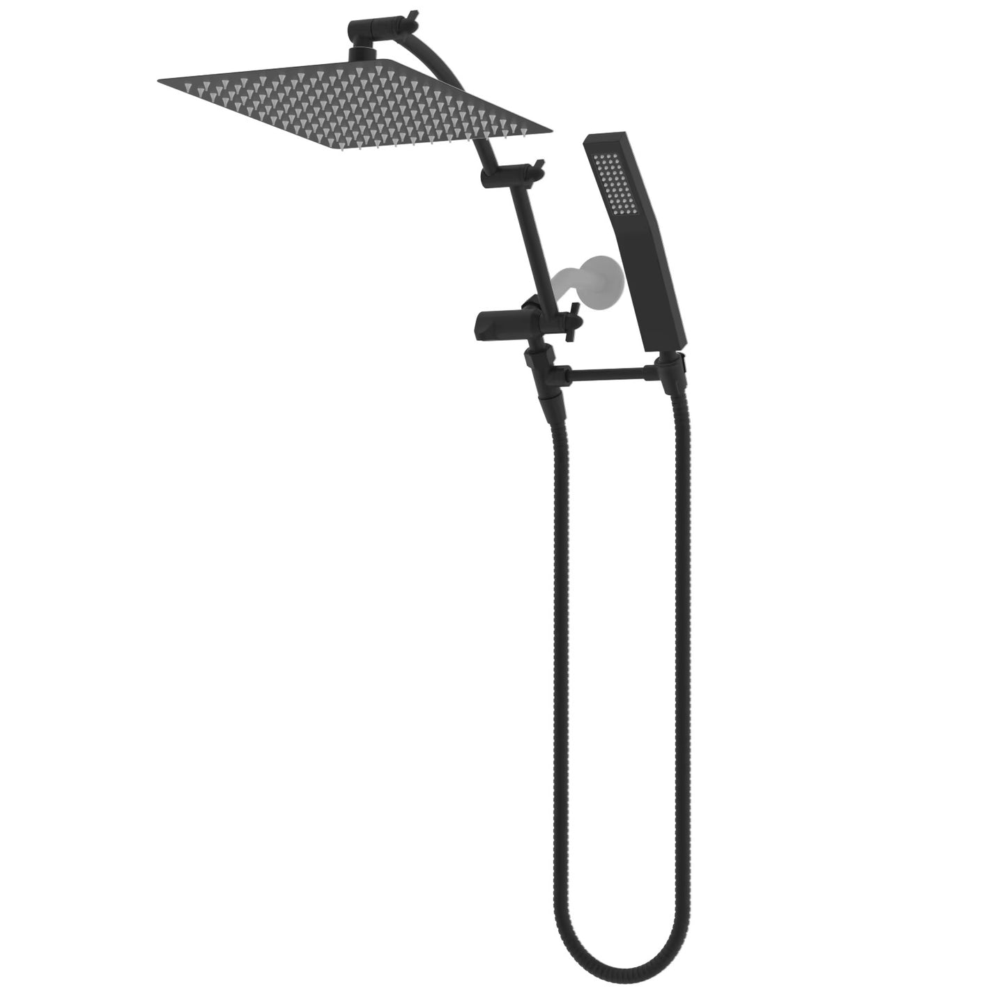 High Pressure Dual Shower Head Combo Handheld Shower Wand 16'' Adjustable Arc-shaped Shower Extension Arm