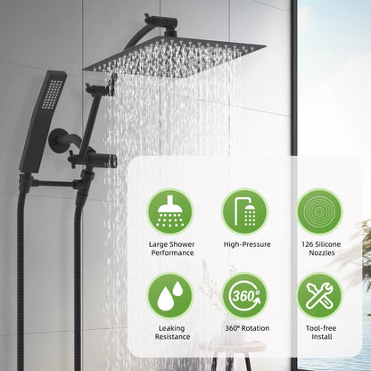 High Pressure Dual Shower Head Combo Handheld Shower Wand 16'' Adjustable Arc-shaped Shower Extension Arm