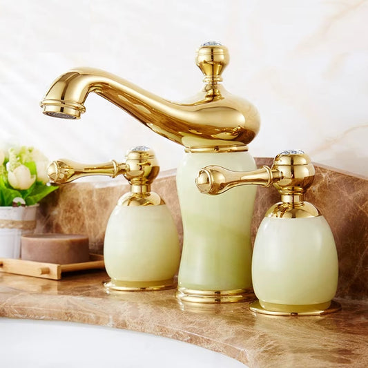 Juno Luxury Brass Vanity Golden Triple Hole Bathroom Sink Faucet