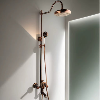 Juno New Luxury Rose Gold Rain Shower System with Swivel Bathtub Mixer Tap