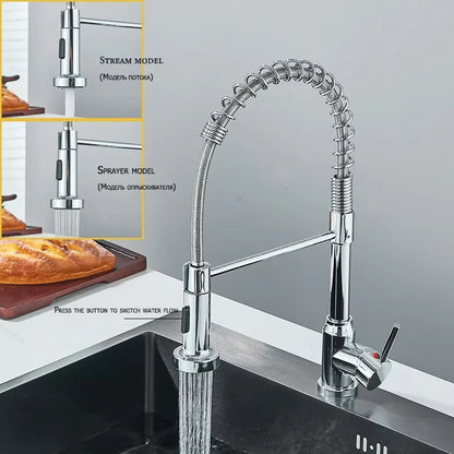 Juno Spring Stainless Steel Pull Down Kitchen Faucets Hot Cold Stream Spray