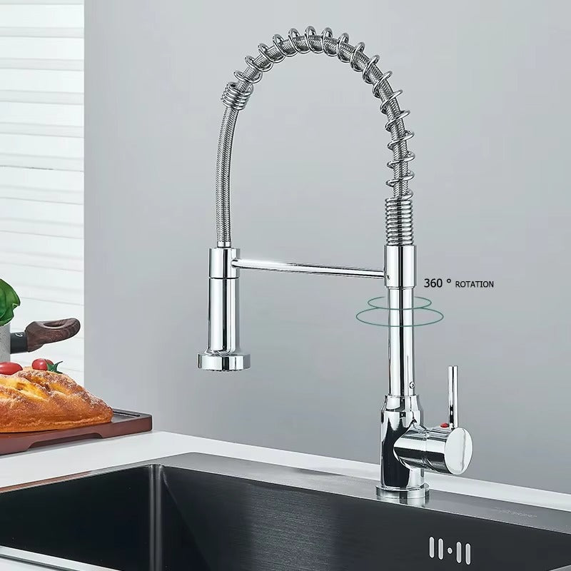 Juno Spring Stainless Steel Pull Down Kitchen Faucets Hot Cold Stream Spray