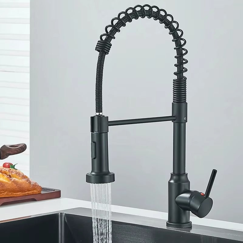 Juno Spring Stainless Steel Pull Down Kitchen Faucets Hot Cold Stream Spray