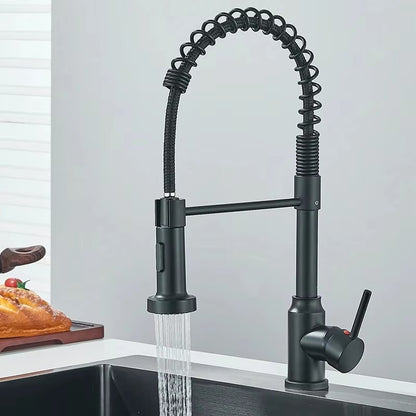 Juno Spring Stainless Steel Pull Down Kitchen Faucets Hot Cold Stream Spray