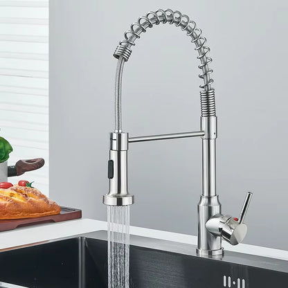 Juno Spring Stainless Steel Pull Down Kitchen Faucets Hot Cold Stream Spray