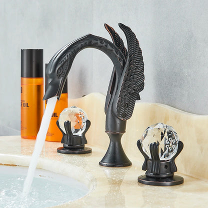 Juno Swan Gold Finish Dual Handle Wall Mount Brass Bathroom Sink Faucet