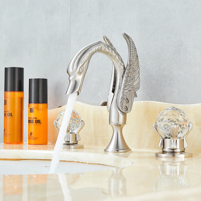 Juno Swan Gold Finish Dual Handle Wall Mount Brass Bathroom Sink Faucet