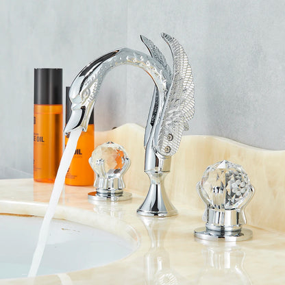 Juno Swan Gold Finish Dual Handle Wall Mount Brass Bathroom Sink Faucet