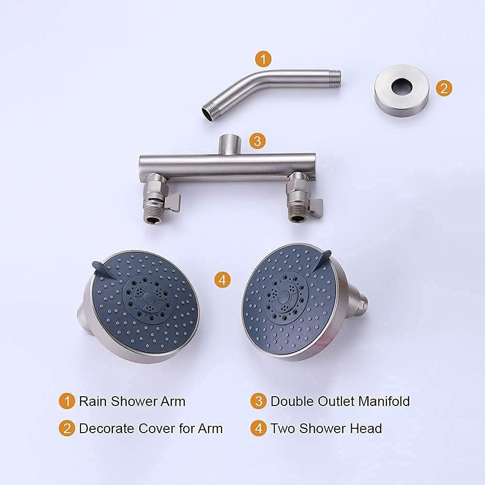 Juno Brushed Nickel Dual Shower Head Wall Mount