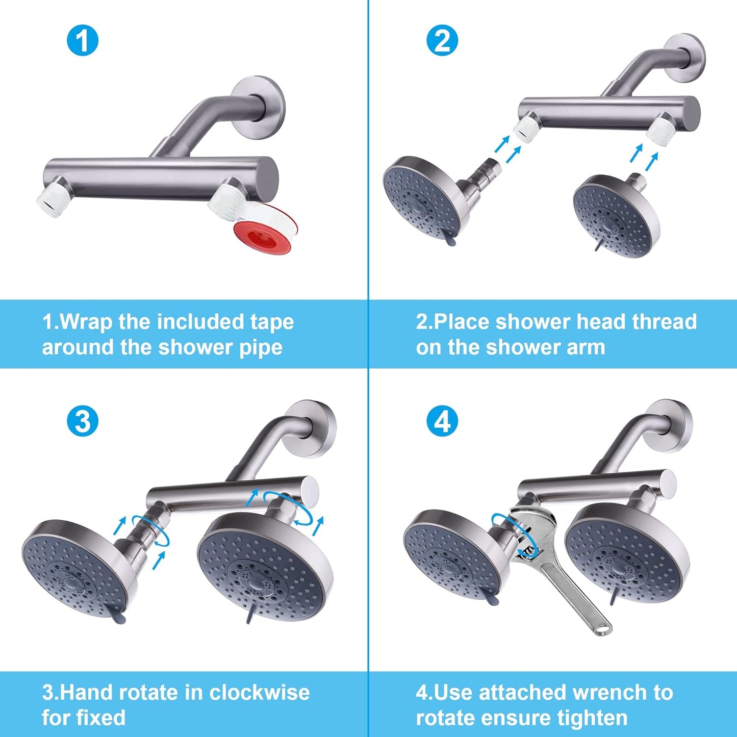 Juno Brushed Nickel Dual Shower Head Wall Mount