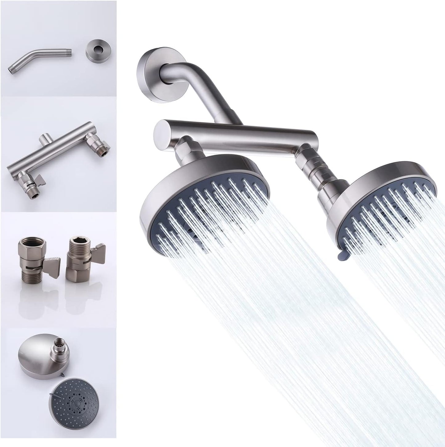 Juno Brushed Nickel Dual Shower Head Wall Mount