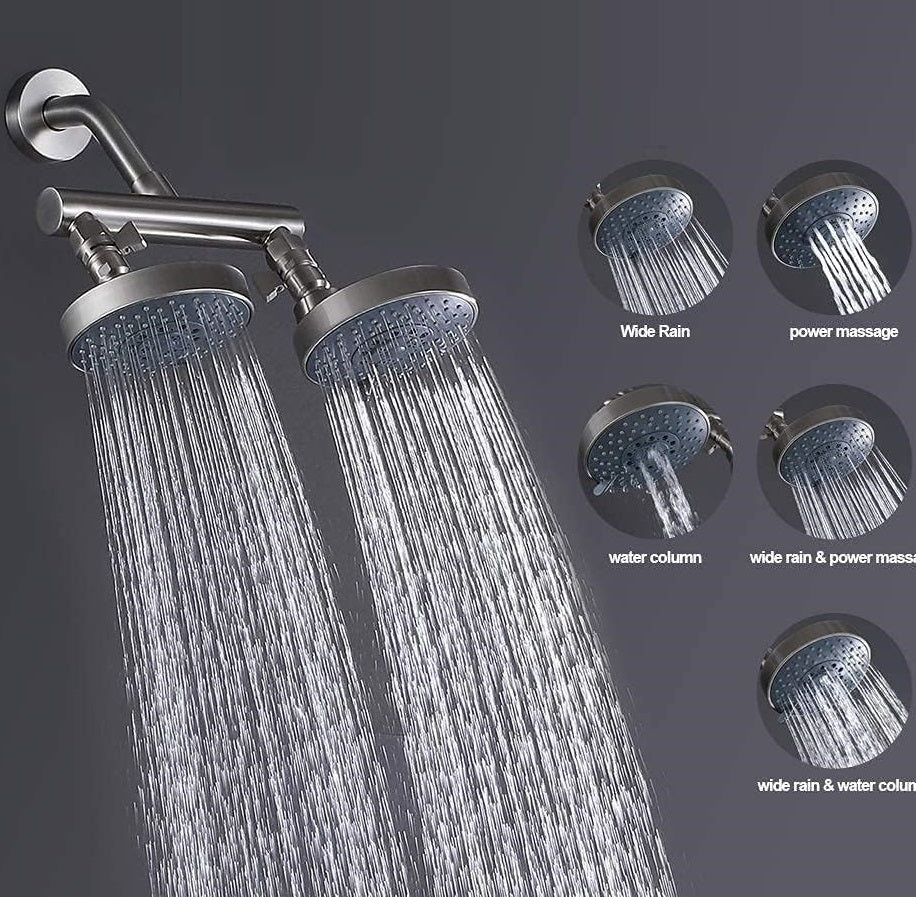Juno Brushed Nickel Dual Shower Head Wall Mount