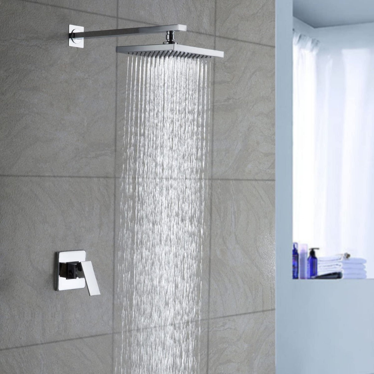 Juno 8" Wall Mount LED Rain Shower Head Built in Mixer with Wall Mount Shower Arm