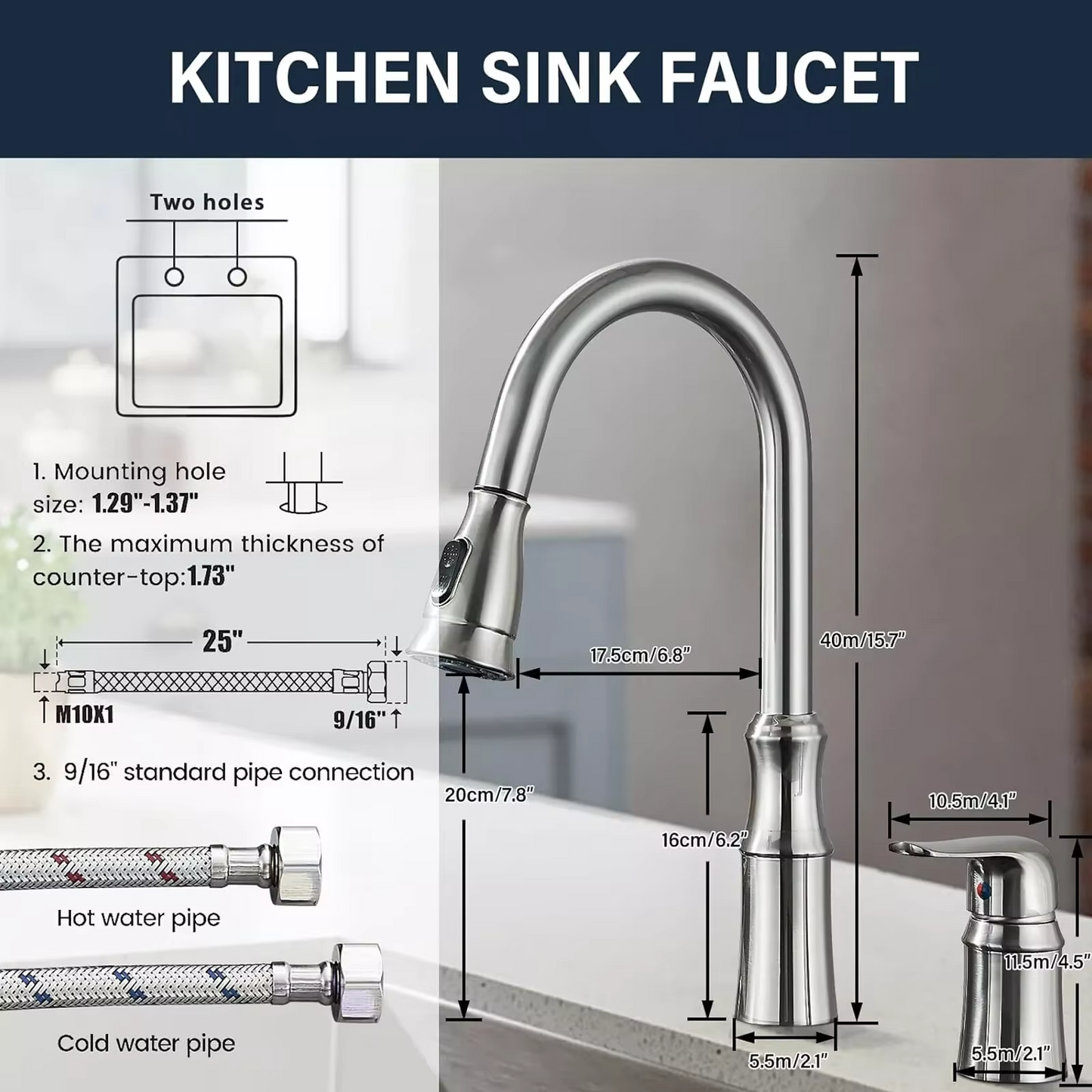 Matte Black Kitchen Sink Faucet with Pull Down Sprayer Mixer Tap Hot and Cold Taps