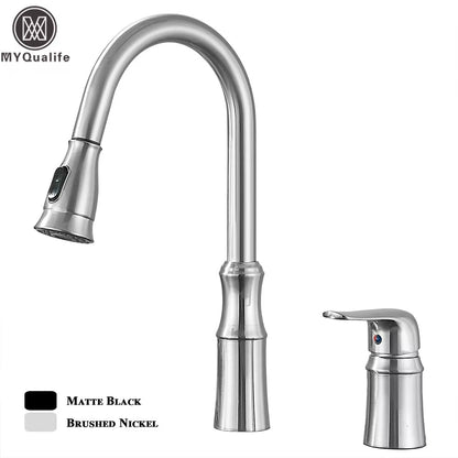 Matte Black Kitchen Sink Faucet with Pull Down Sprayer Mixer Tap Hot and Cold Taps