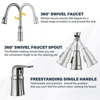 Matte Black Kitchen Sink Faucet with Pull Down Sprayer Mixer Tap Hot and Cold Taps