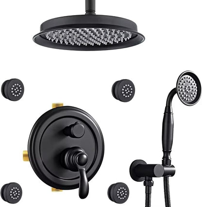 Antique Brass 9 Inch Thermostatic Rainfall Shower System Handheld Spray Faucet Sets Brushed Finish