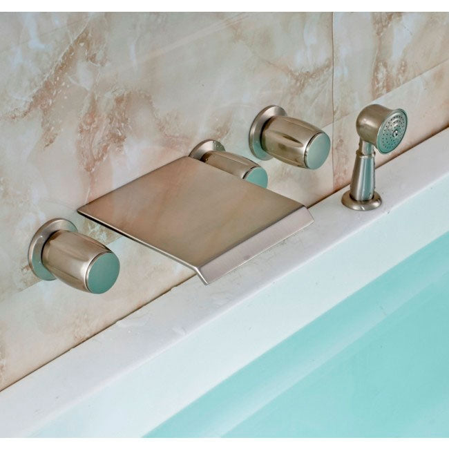 Juno Wall Mount Bathtub Waterfall Faucet with Handheld Shower Head