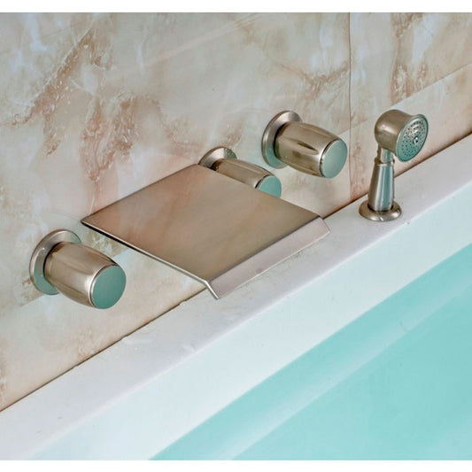 Juno Wall Mount Bathtub Waterfall Faucet with Handheld Shower Head