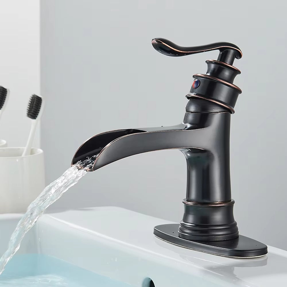 Oil Rubbed Bronze Waterfall Bathroom Faucet Single Handle Lavatory Tap Vessel Sink Faucet