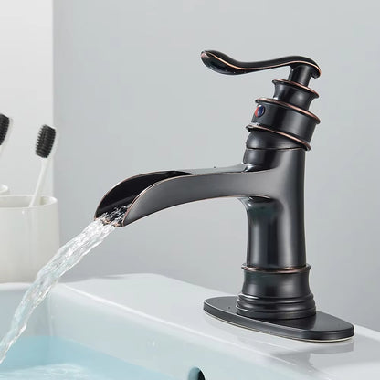 Oil Rubbed Bronze Waterfall Bathroom Faucet Single Handle Lavatory Tap Vessel Sink Faucet