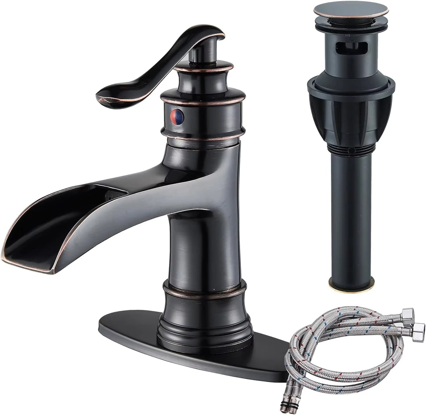 Oil Rubbed Bronze Waterfall Bathroom Faucet Single Handle Lavatory Tap Vessel Sink Faucet